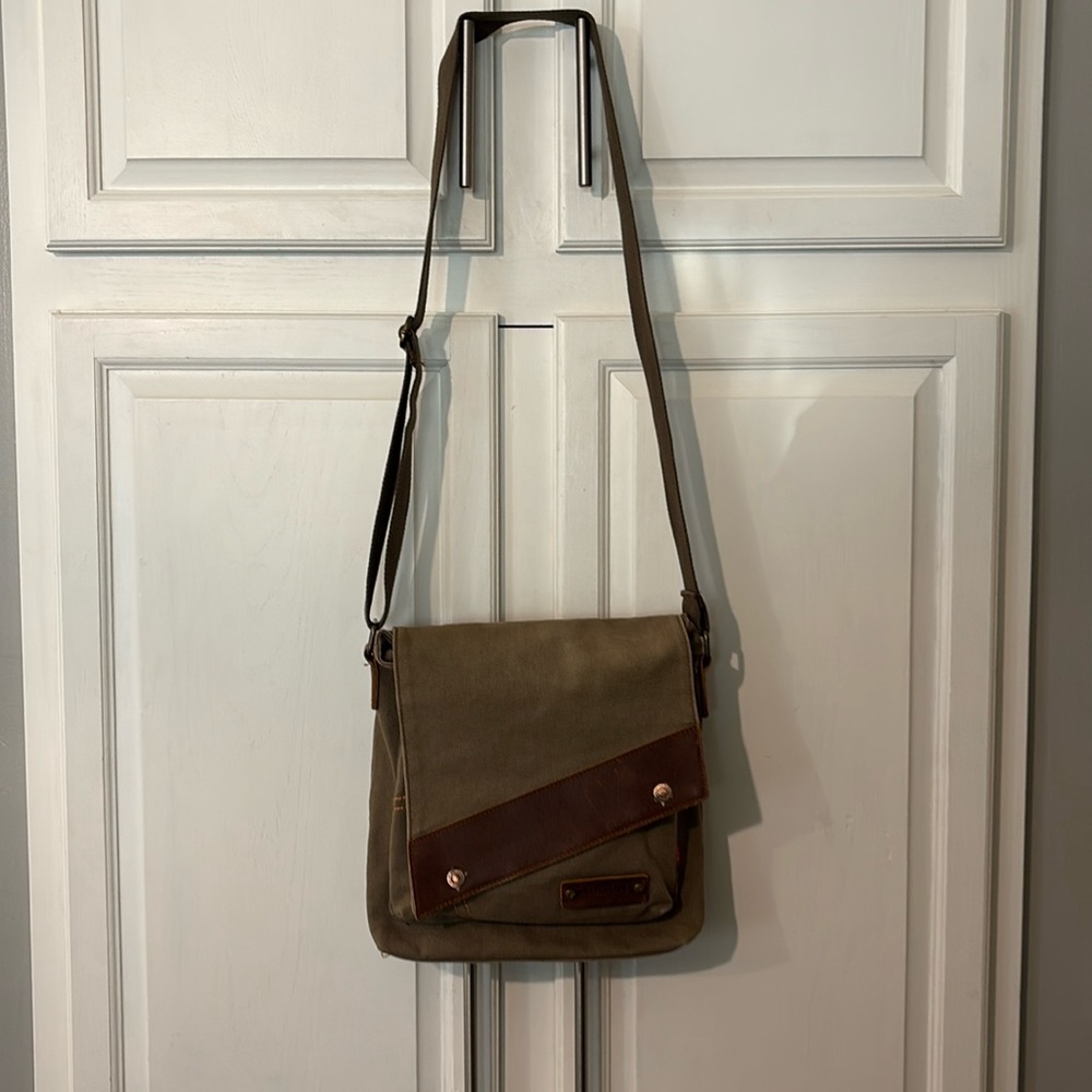 Augur Boho Canvas and Leather Crossbody Messanger Bag